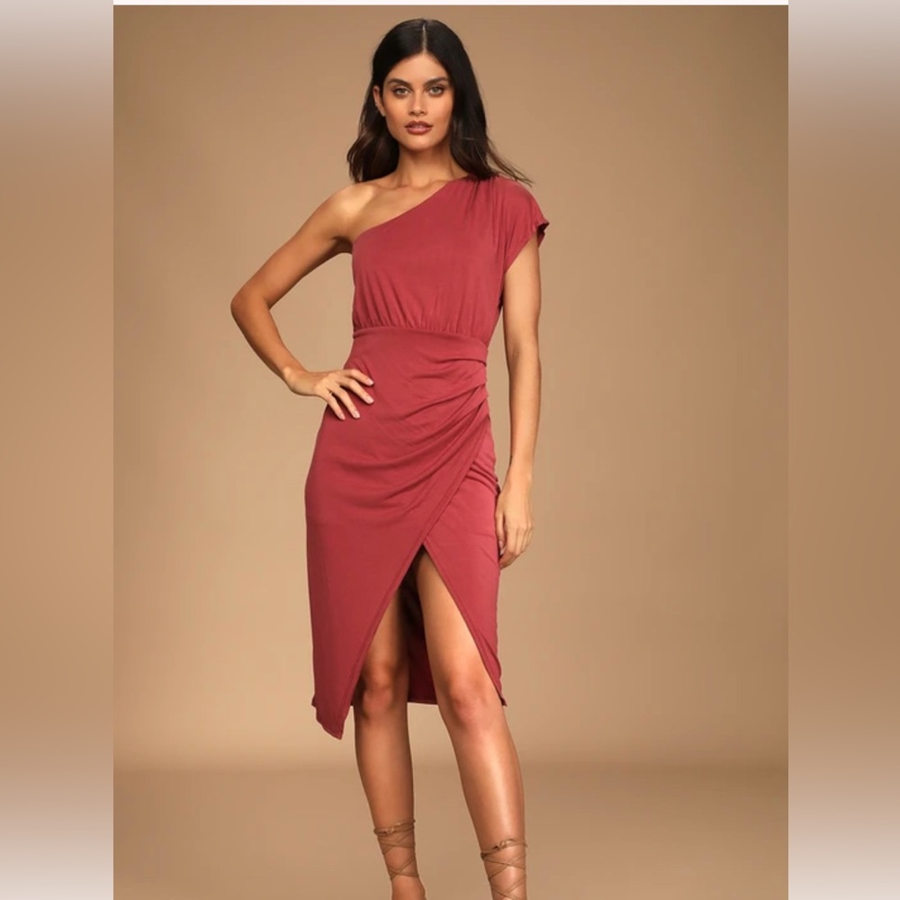 Raise a Glass Rusty Rose One-Shoulder Midi Dress